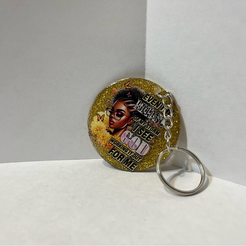 Gold Glitter Keychain with Inspirational Quote
